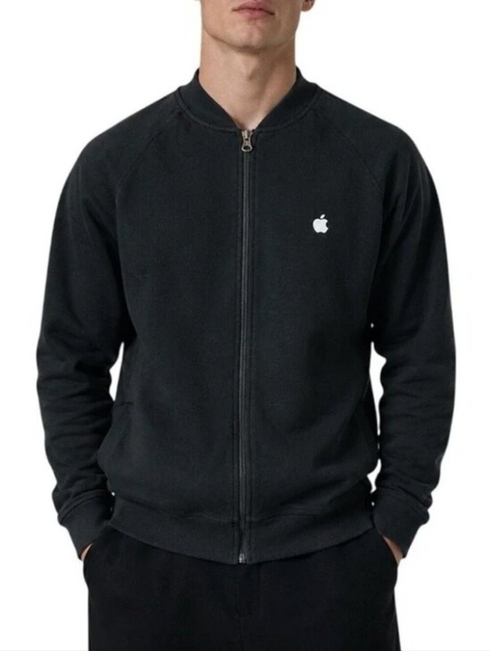 Apple Store Employee Full Zip Up Bomber Embroidered Black Jacket M